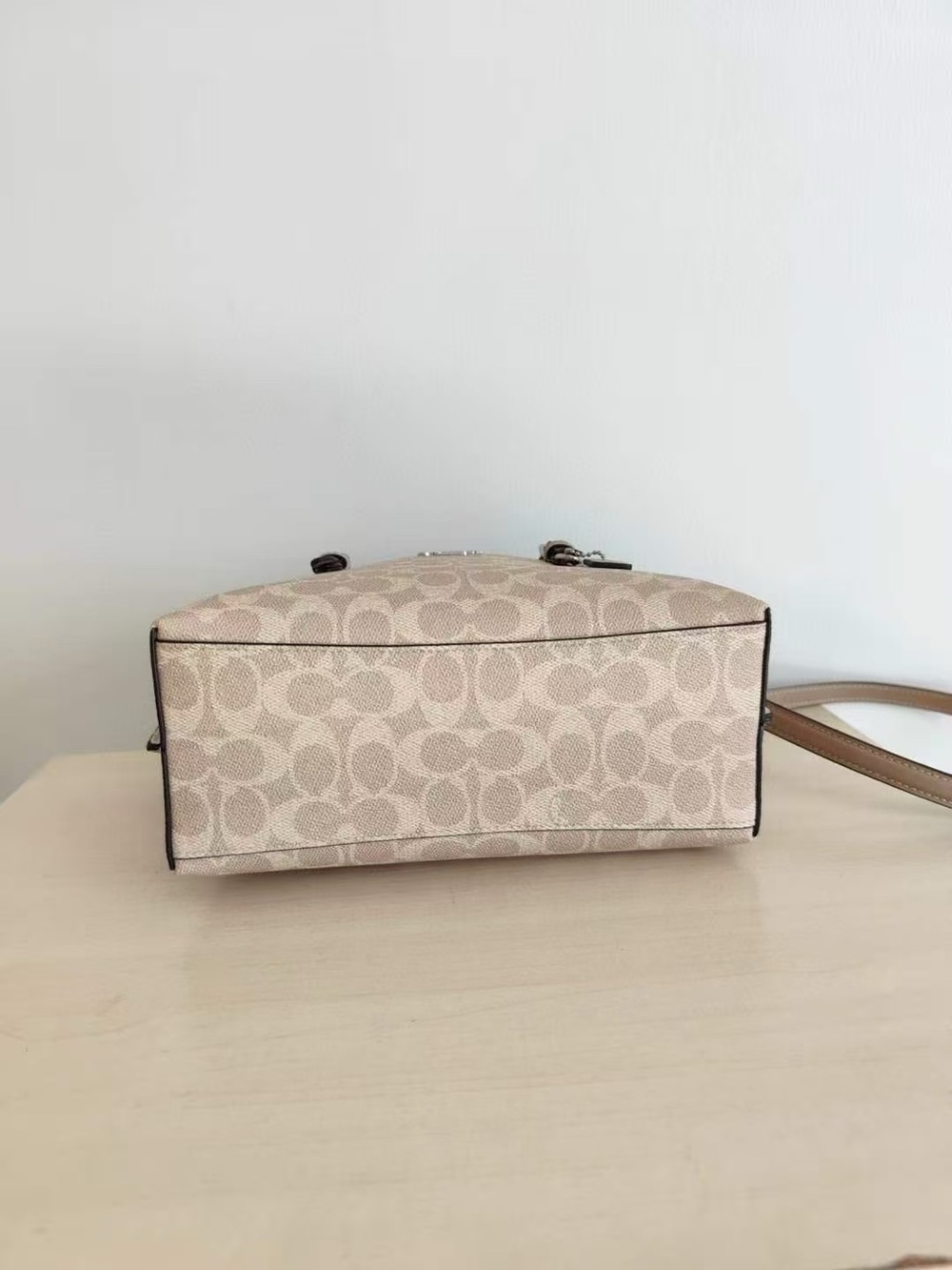 Coach Signature Canvas Satchel in Beige with Tan Trim - Picture 6 of 9